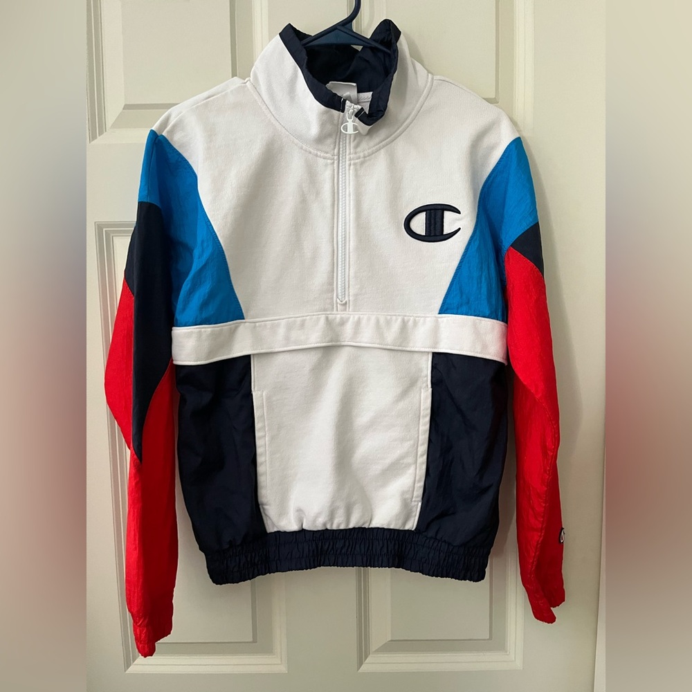Women’s Champion colorblock half-zip windbreaker jacket retro vintage vibe S